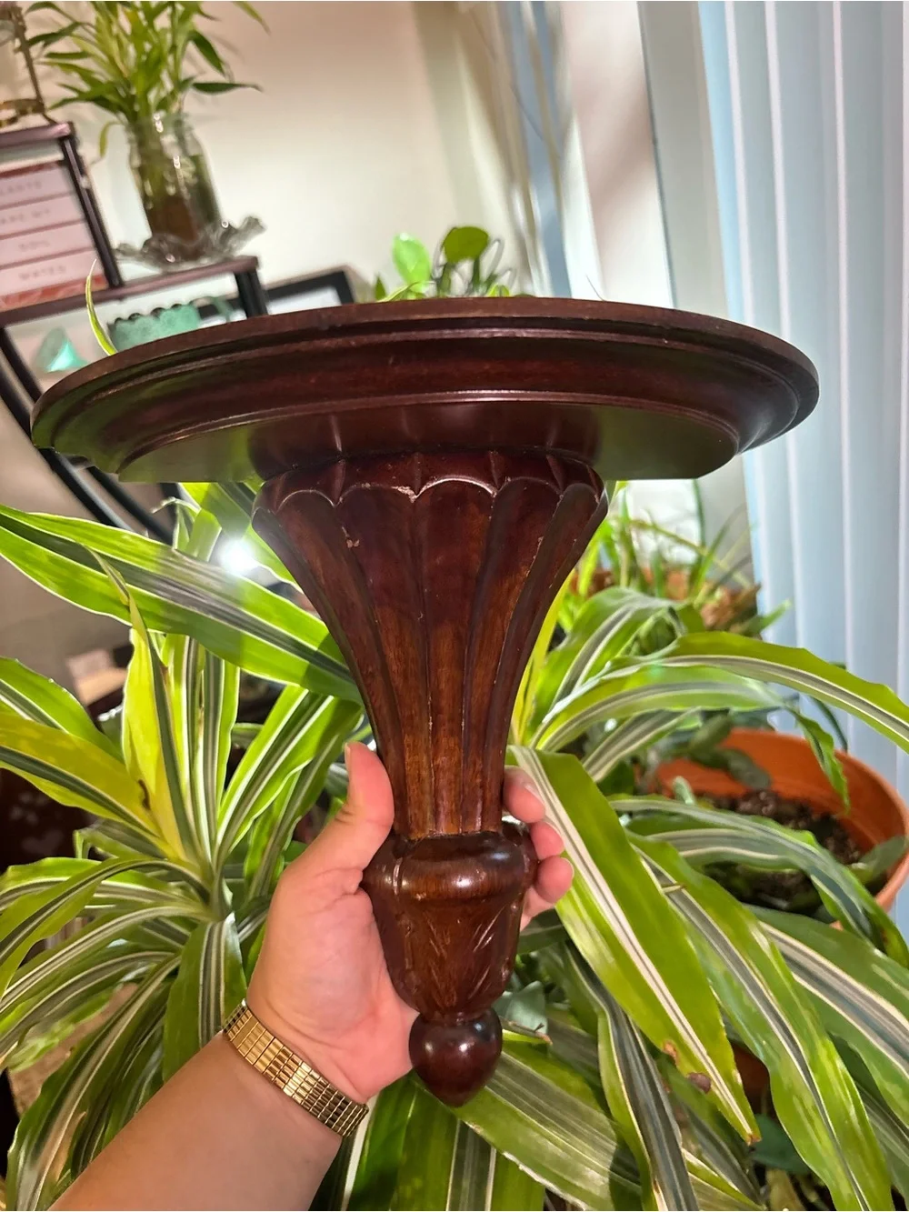 Classic Brown Wooden Wall Pedestal Shelf - Decorative Accent